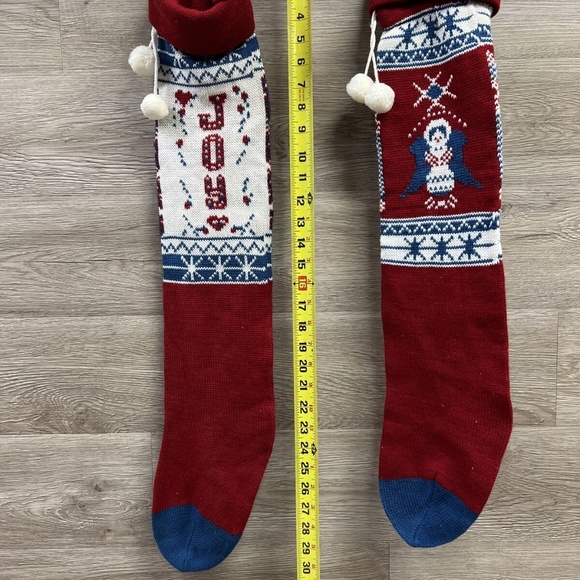 Two Red White Blue Christmas STOCKING Knitted Angels Joy Long Cute! - Picture 4 of 11